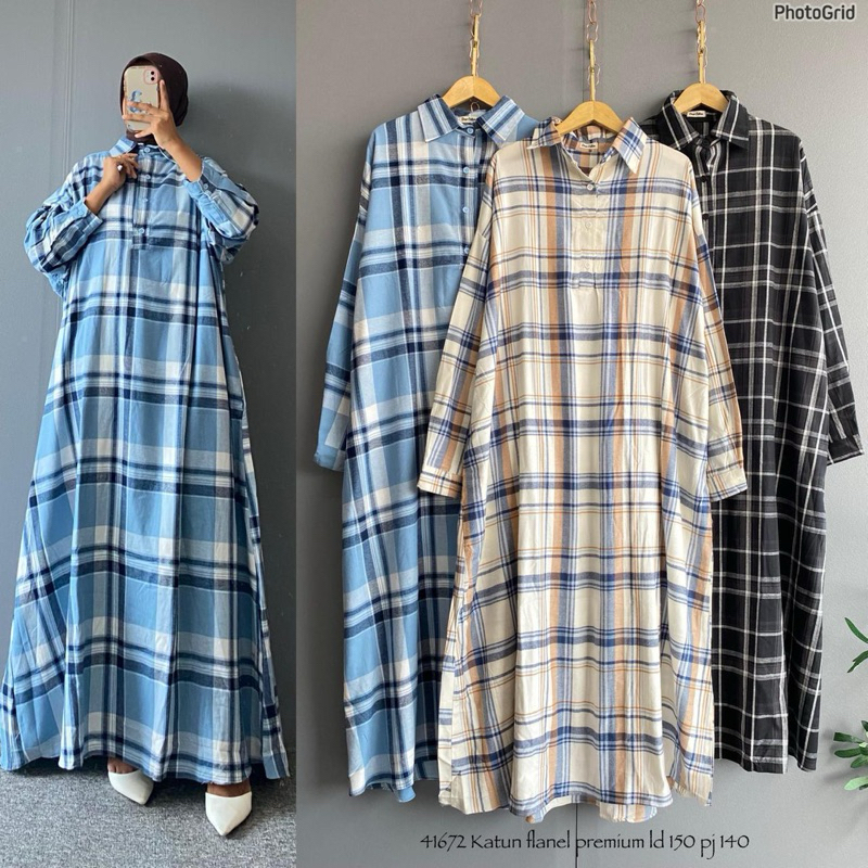 Baju Dress Katun Flanel LD 150 Wanita / Fashion Gamis Jumbo Cewek Terbaru / Busana Wanita / Pakaian 