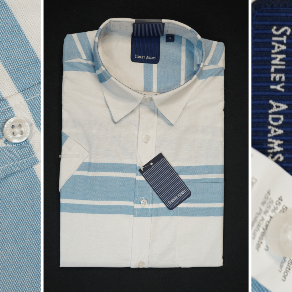 STANLEY ADAMS Kemeja Pria Formal Lengan Pendek Reguler Fit Putih Motif Grafik Biru Muda | Hem Pria