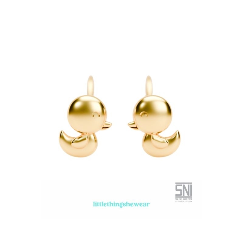 Littlethingshewear - Anting Emas Bayi QUACKIE DUCK newborn - Anting Loop End Anting Toge