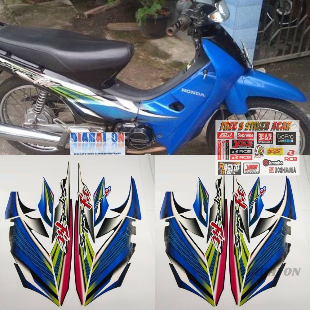 Striping Stiker Honda Supra Fit 2003 2004 - Supra Fit Lama Biru Murah