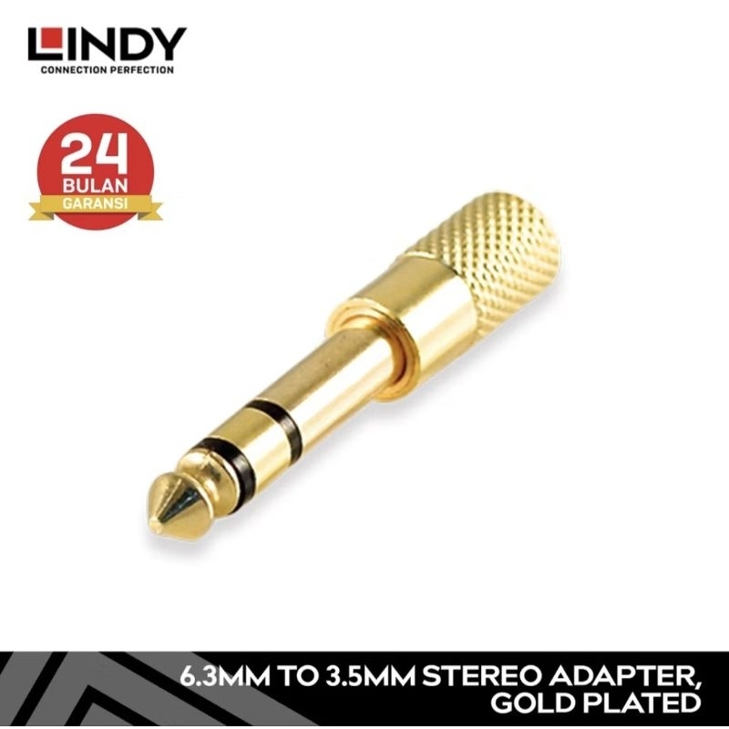 LINDY Adapter Audio 6.3mm to 3.5mm Stereo Male to Female Gold 20503
