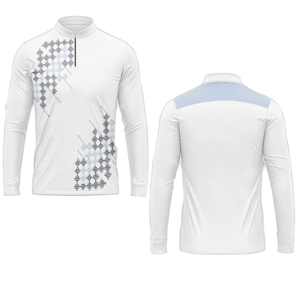 Baju koko muslim/putih bersih dan biru langit yang halus, dengan pola geometris /Kaos pria Dewasa je