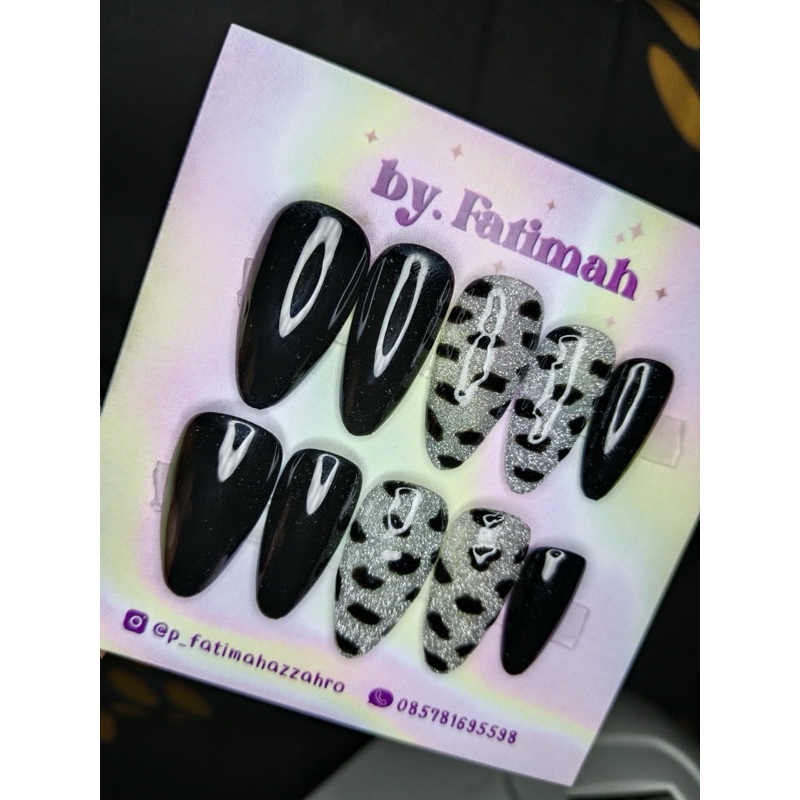 kuku palsu handmade pres on nails motif sapi