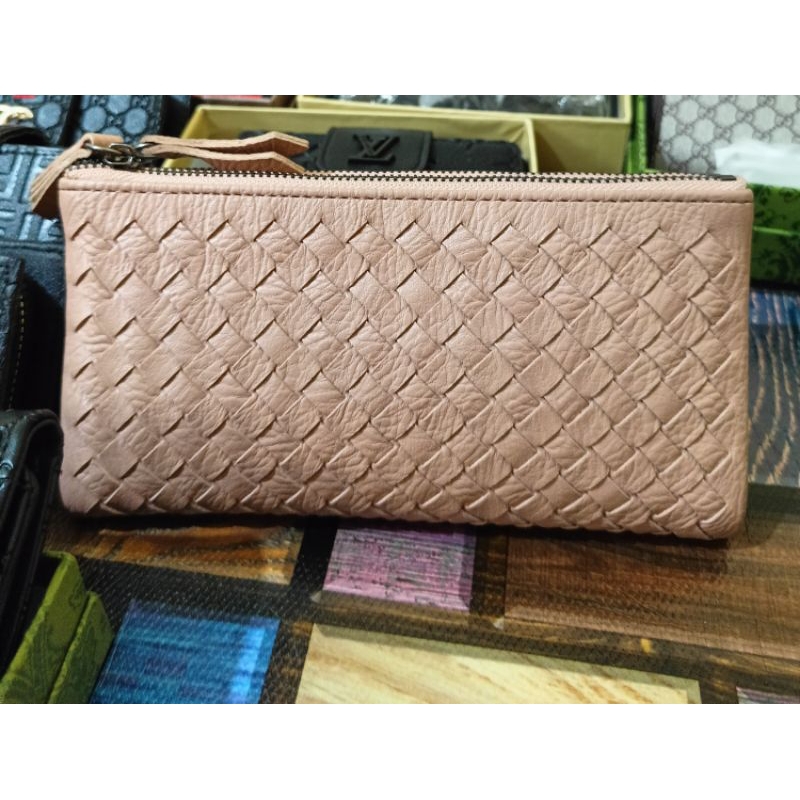 Dompet panjang wanita anyam 2 Resleting kulit