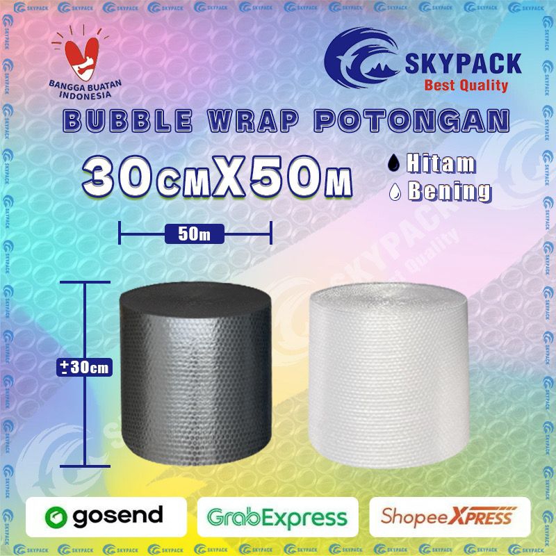 

SKYPACK Bubble Wrap 30cm x 50meter Plastik Gelembung Packing Online Shop Warna Bubel Hitam/Bening