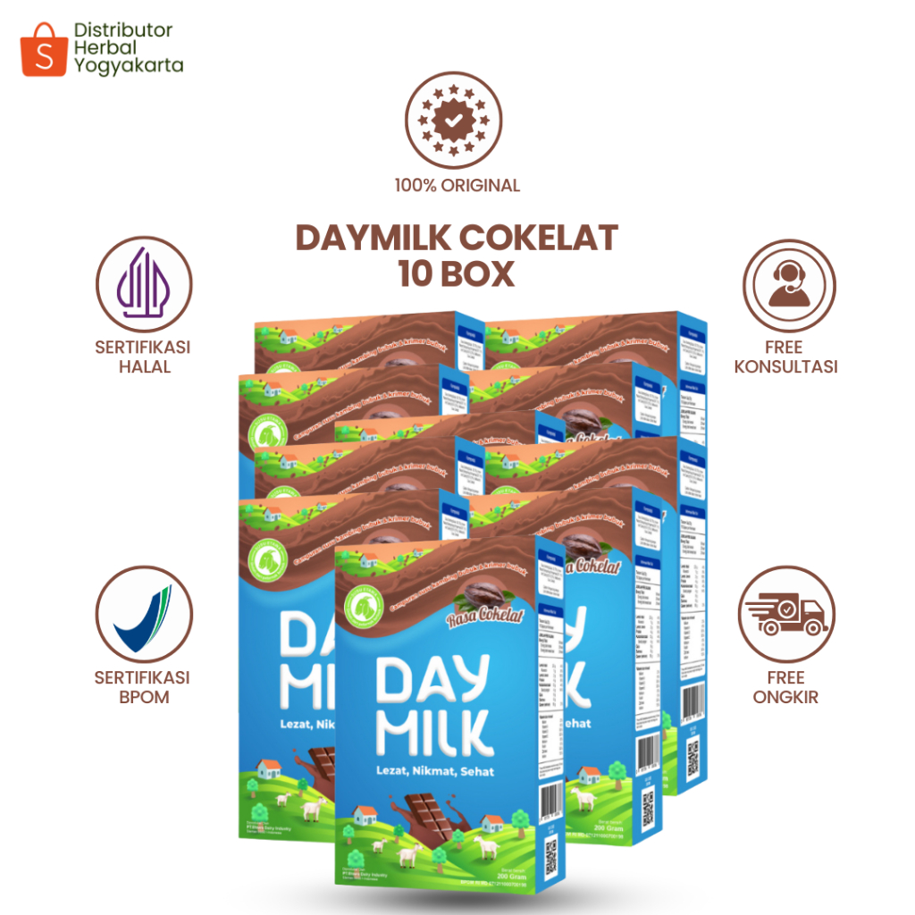 

Daymilk Rasa Cokelat - Susu Kambing Etawa Untuk Tulang , Sendi , Pernafasan & Jantung - 10 BOX