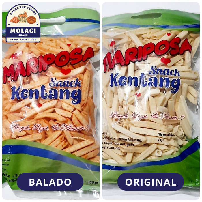 

Stik Kentang Mariposa / Stik Potato 250 Gram - Molagi Snack