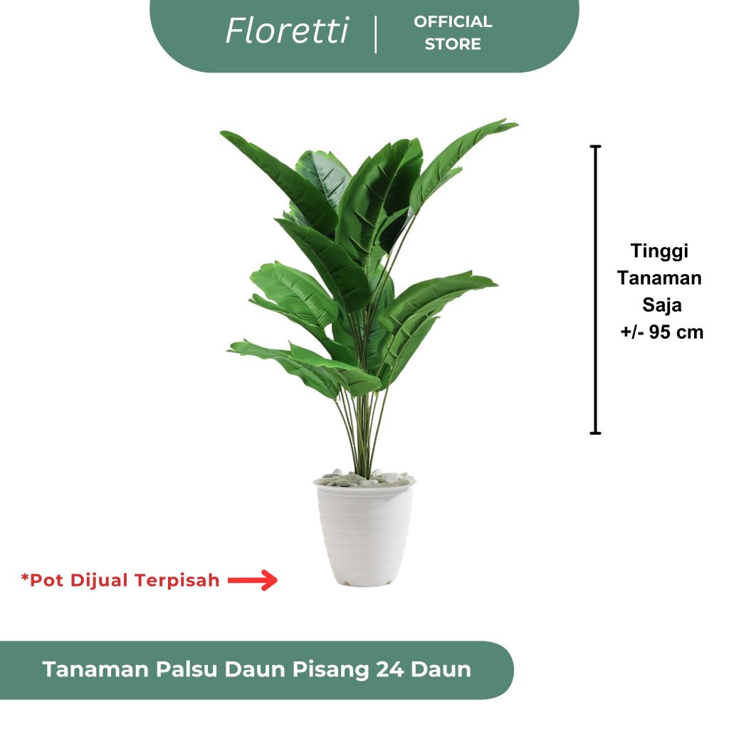 Floretti Pohon Daun Pisang 24 Daun Cabang Artificial Tanaman Palsu