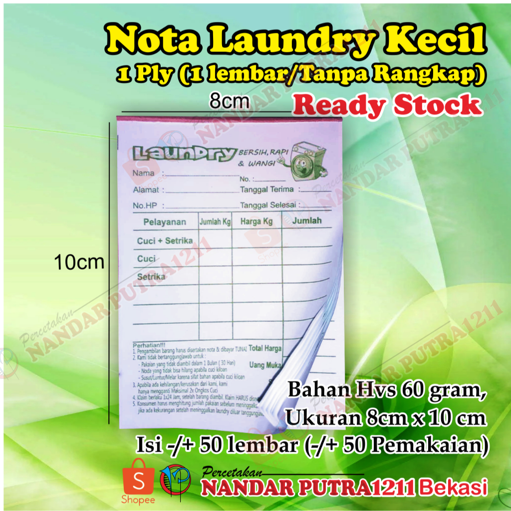 

BUKU NOTA LAUNDRY 1 PLY KECIL(READY STOCK)/NOTA KONTAN 1 PLY