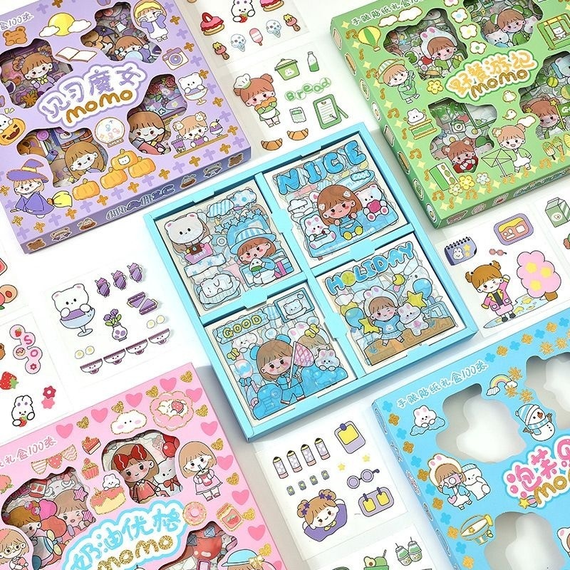 

IJN 100 Lembar Stiker MOMO Anti Air Korea Lucu - Sticker Waterproof PVC Dekorasi Botol Minum HP Laptop 2D Aesthetic