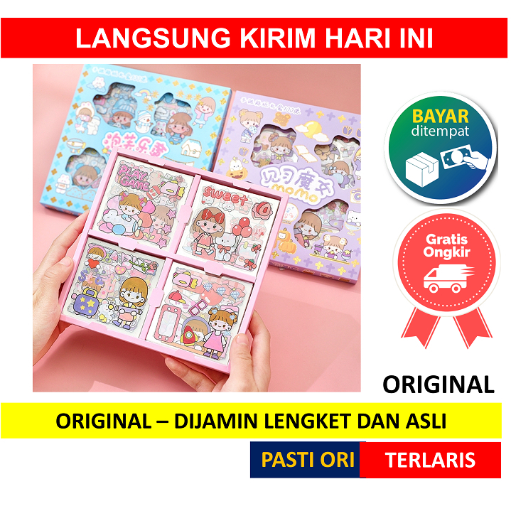 

IJNC Pretty Sticker Momo 1 pack isi 100 Lembar Pcs Stiker Box Momo Stiker Motif Kartun Korea Lucu Anti Air Dekorasi DIY - Stiker Momo