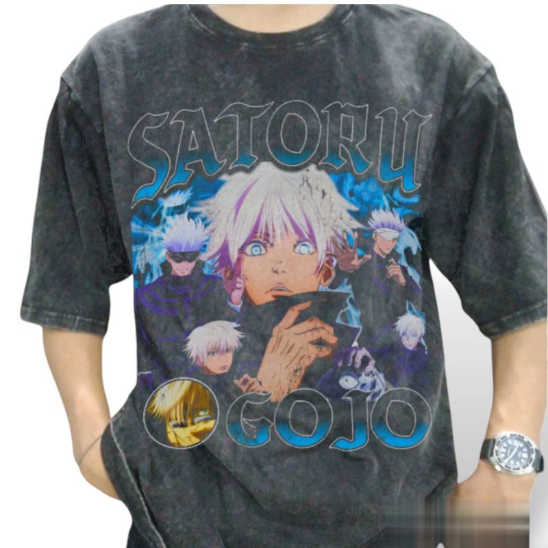 SATORU GOJO JUJITSU KAISEN ANIME VINTAGE WASH T-SHIRT/SATORU GOJO OVERSIZED TEE/KAOS ANIME BUILTUP R
