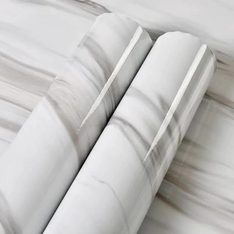 READY stiker motif marmer putih/wallpaper meja/stiker dinding/stiker lantai motif mamer warna putih