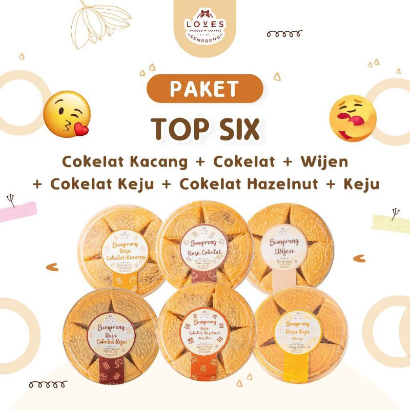

Paket Top Six Semprong Viral ( Wijen + Coklat Kacang + Coklat Keju + Coklat + Cheese + Nutella ) By LOVES SEMPRONG