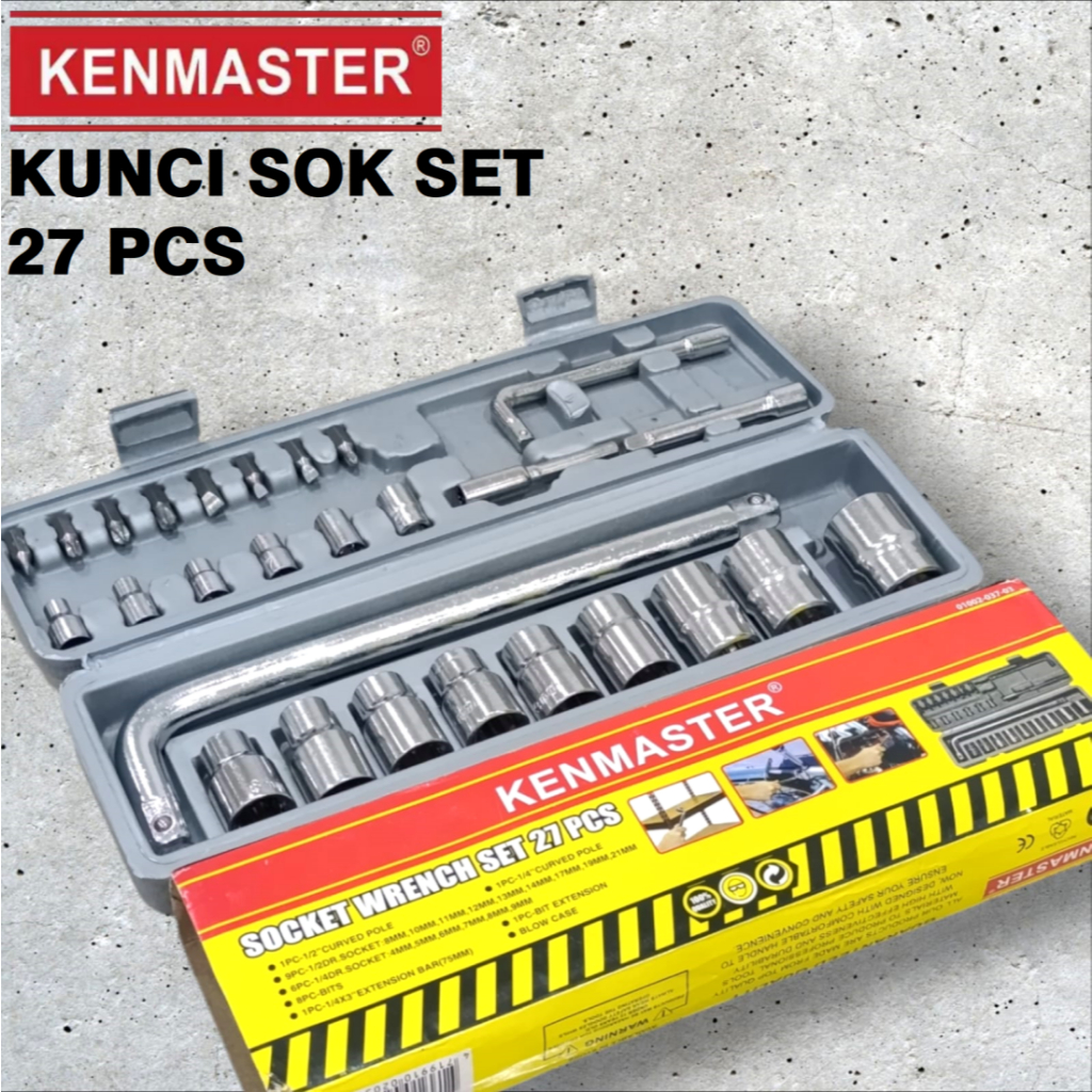 KENMASTER Kunci Sok Set 27 Pcs Kunci Shock Sock Motor Socket Wrench Kunci Bengkel Kunci Set Motor