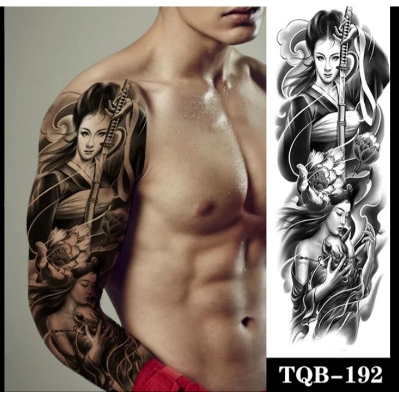 tatto temporer ful lengan samurai tahan lama tato full lengan