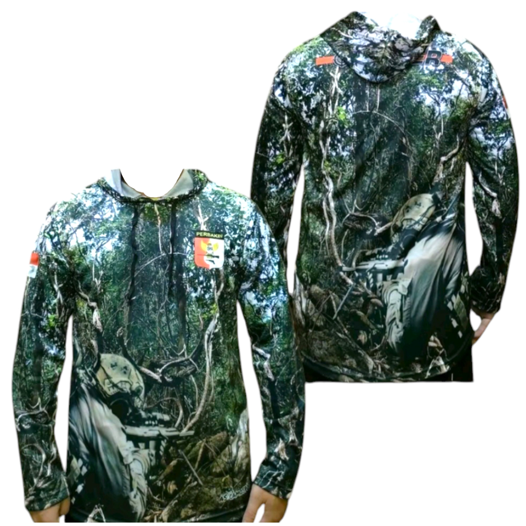 Baju Hoodie Camo Berburu Kaos Kamuflase Full Printing Motif Hutan Sniper
