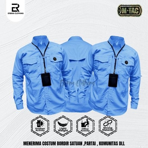 Kemeja Tactical M-TAC ORIGINAL Biru Muda Lengan Panjang Baju Kantor Lapangan Outdoor Activities.