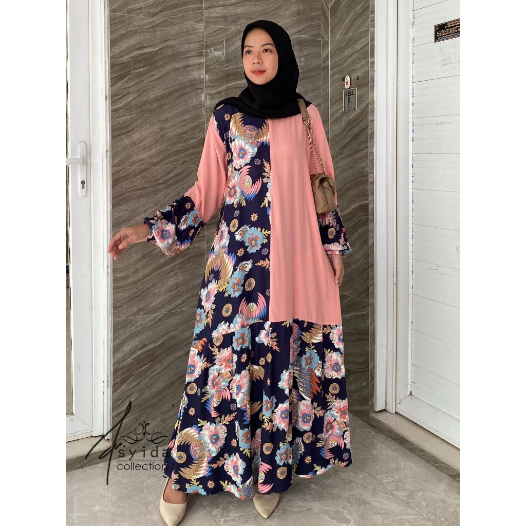 Gamis Rayon Twill Kombinasi/ Gamis Rayon Twill Motif Mix Polos