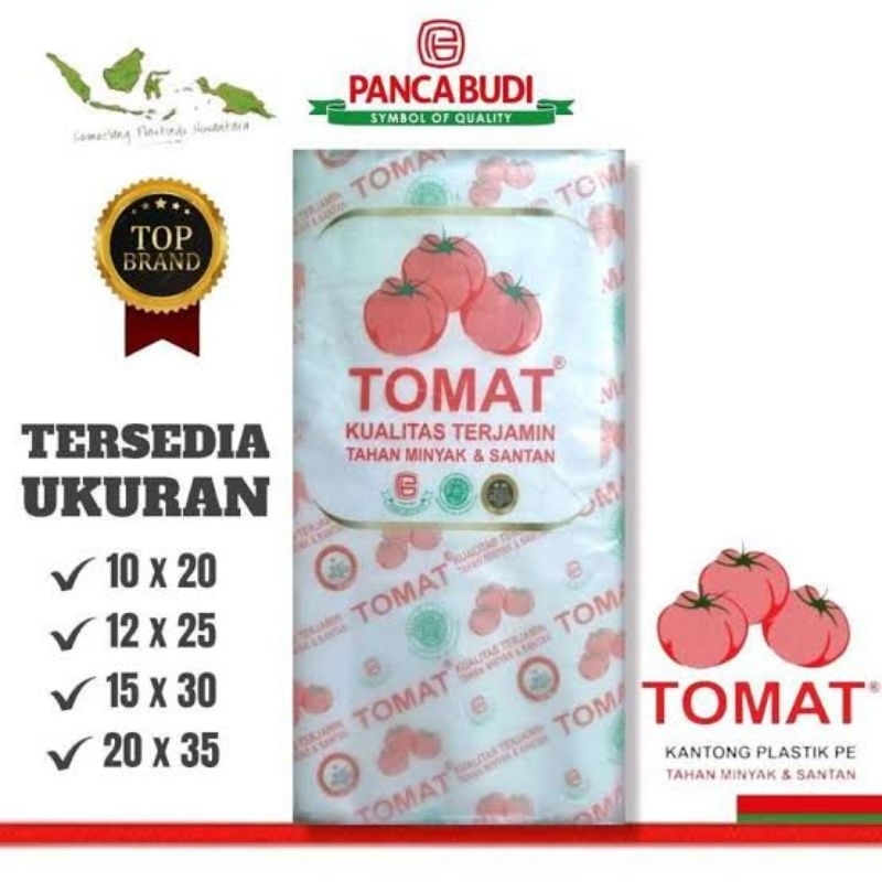 PLASTIK PE TOMAT Kapasitas 1/2 kg gula 12 x 25 cm. Dijamin Produk Original merk TOMAT. Harga grosir 