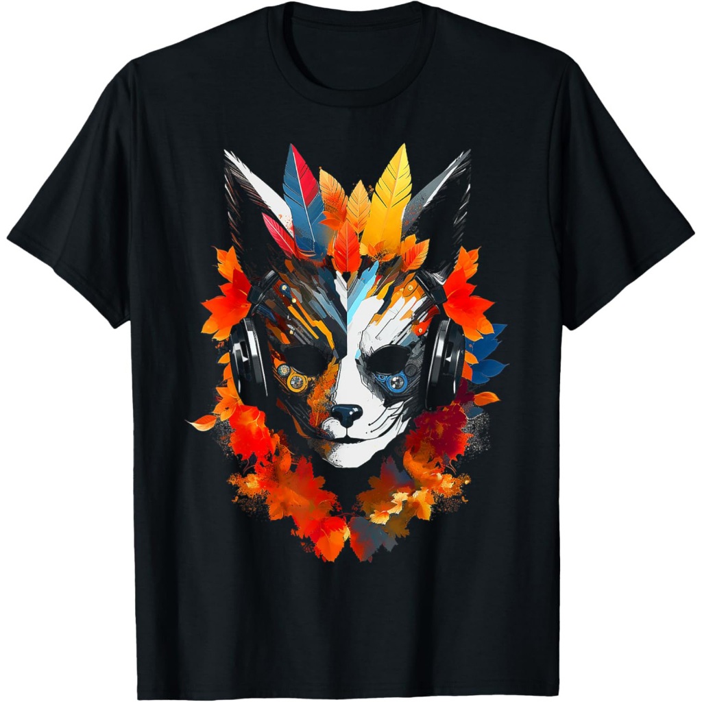 Kaos Rubah Grafis Abstrak Seni Hewan Lukisan Daun Rubah