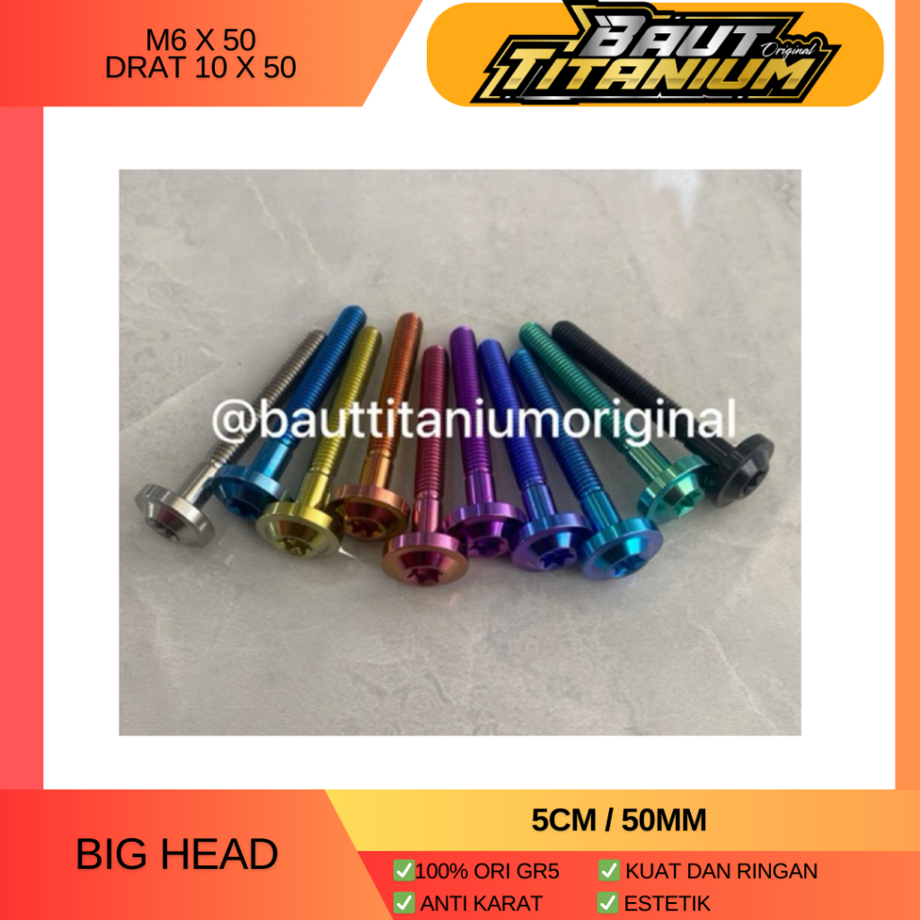 Baut Titanium M6x50 drat 10 x 50 Big head