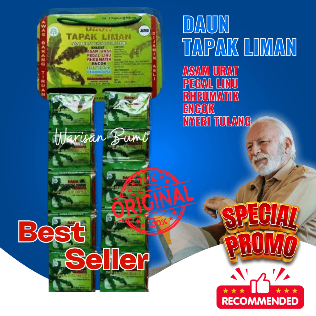 

Daun Tapak Liman Original Kapsul Isi 20 Saset Asam Urat Pegal Linu