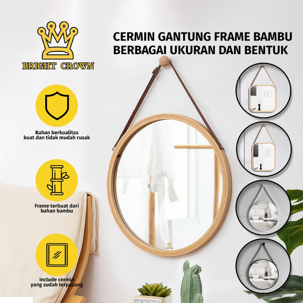 Bright Crown Cermin Dinding Gantung Hiasan Dinding Frame Bambu Tali Strap 5 MODEL
