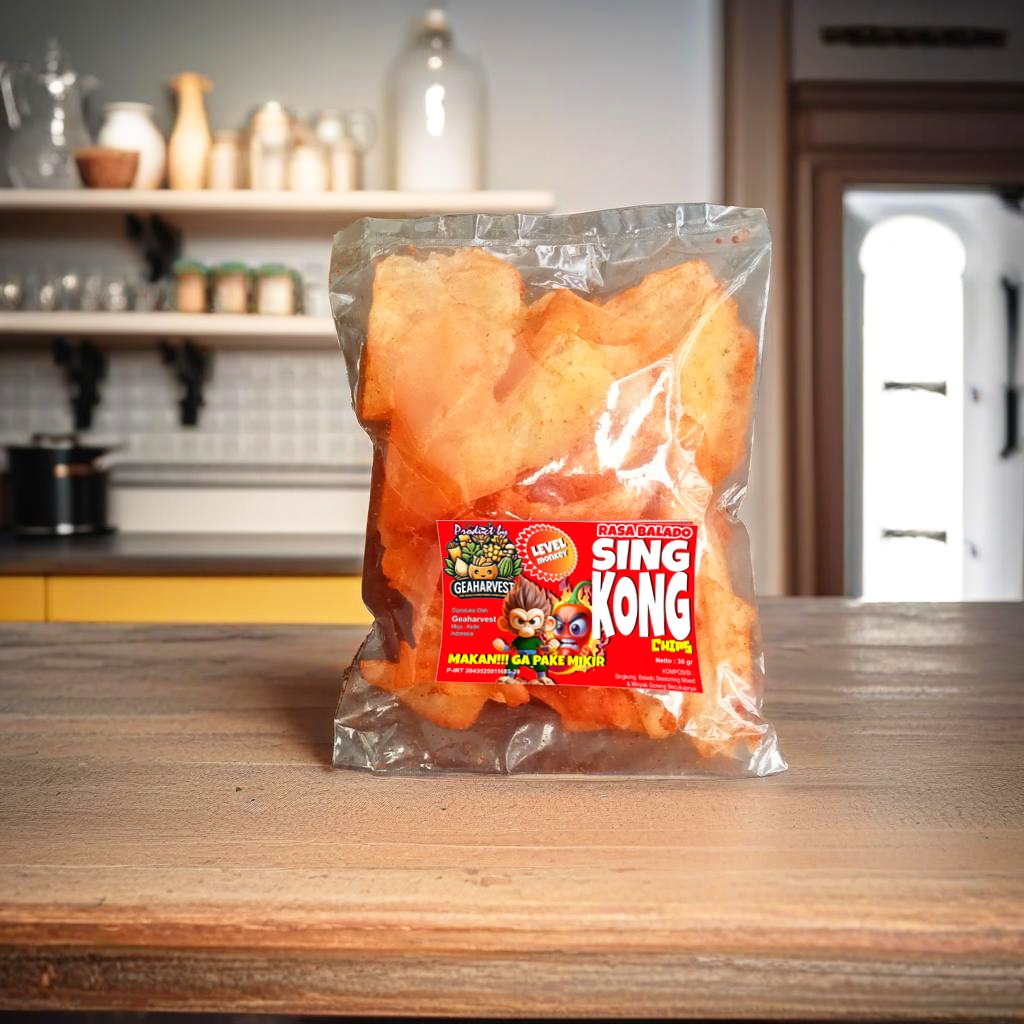 

Keripik Singkong Chips Pedas Level 25 gram(isi 10 x 25 gram)