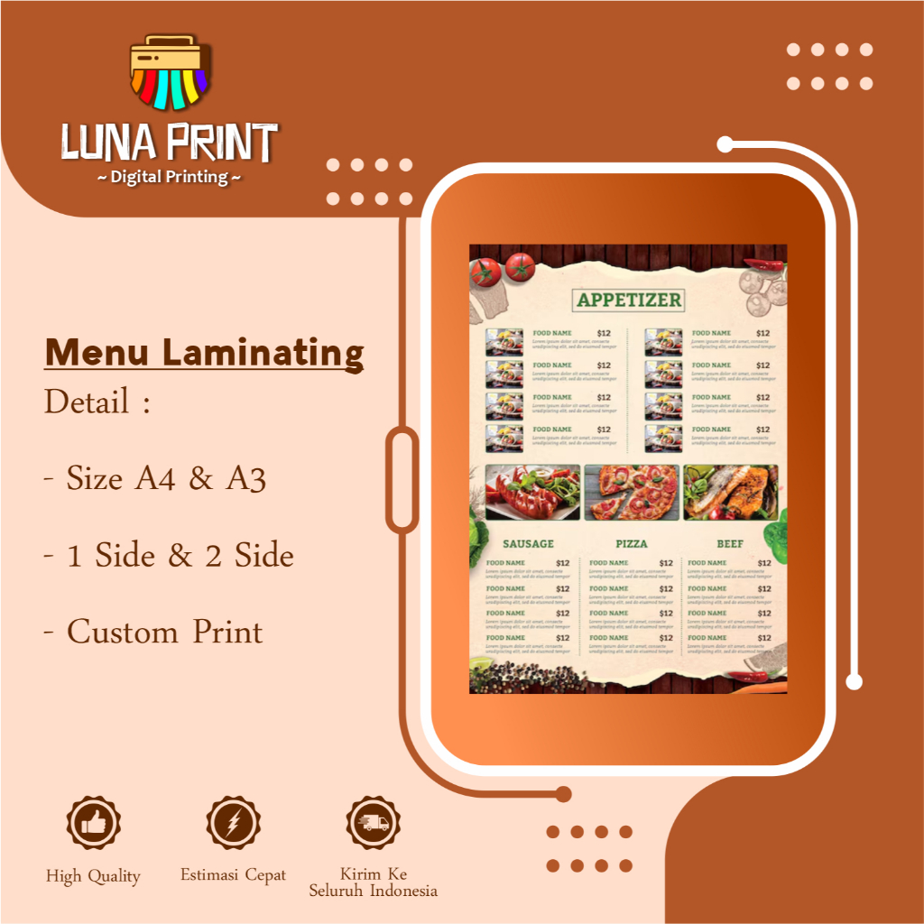 

Menu Laminating, Print Menu Custom