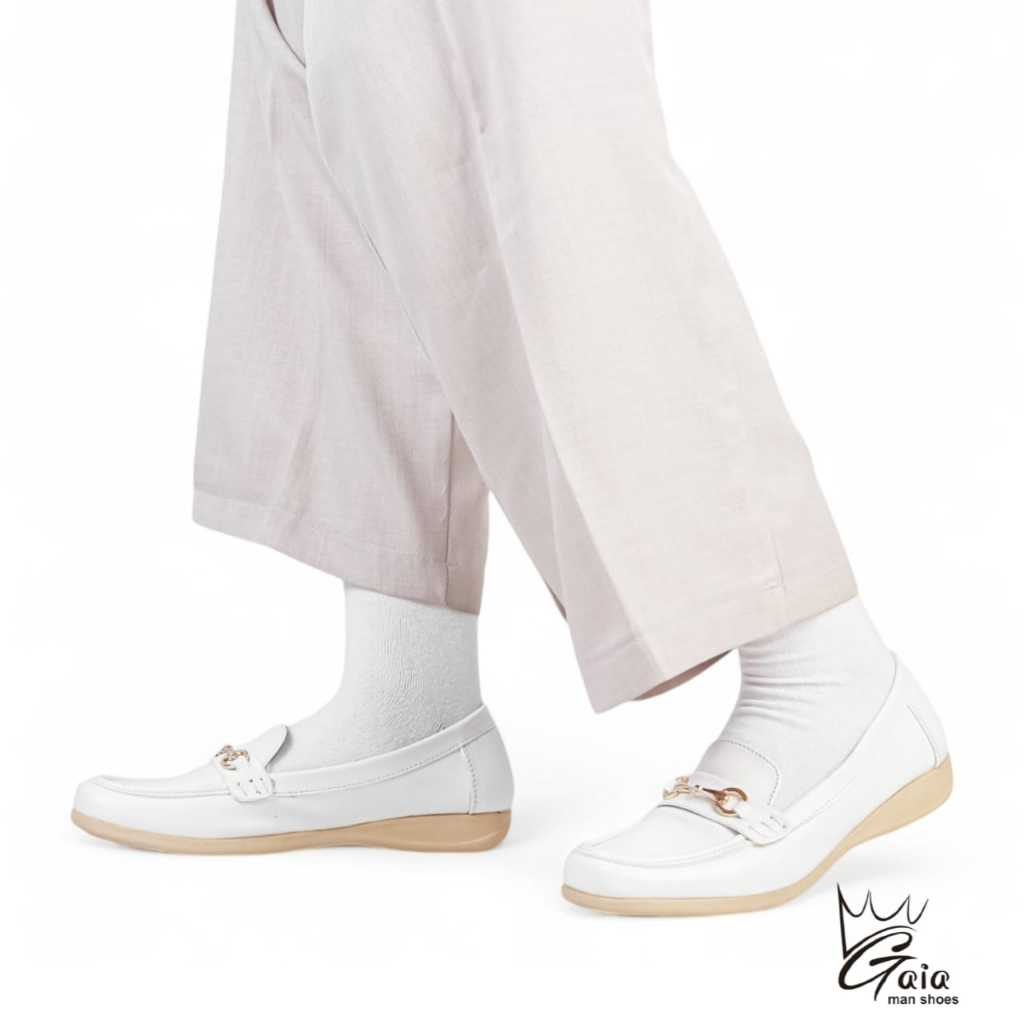 Gaia Sepatu Putih Wanita Sepatu flat loafer Sepatu Casual santai