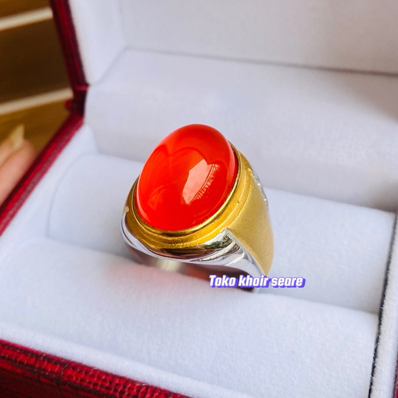 Cincin Batu Cempaka orange Ring Dop Super Mewah Minimalis
