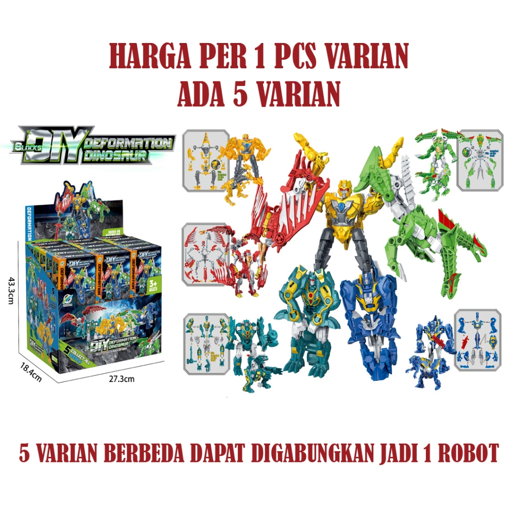 1 PCS Mainan Robot Warrior / Dinosaurus Warrior Set Bisa Berubah Dan Digabungkan Deformation