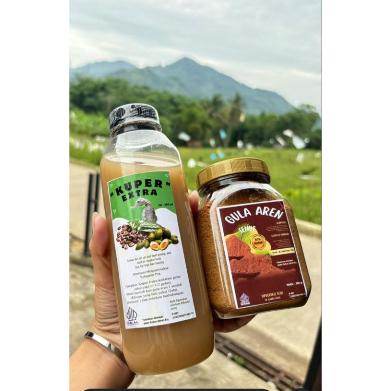 

Saripati buah pinang kuper extra 500 ml + gula aren semut toples