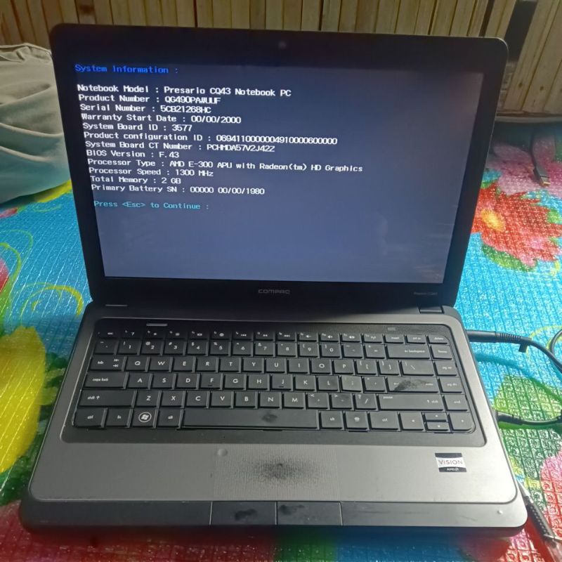 LEPTOP HP COMPAQ CQ43 AMD HIDUP Minus