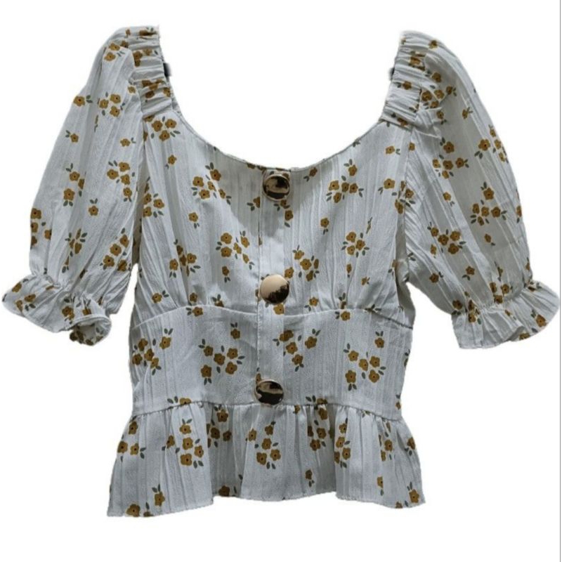 atasan wanita model Korea style kekinian - Bangkok blouse top crop - Sabrina lengan Karet - bunga bu