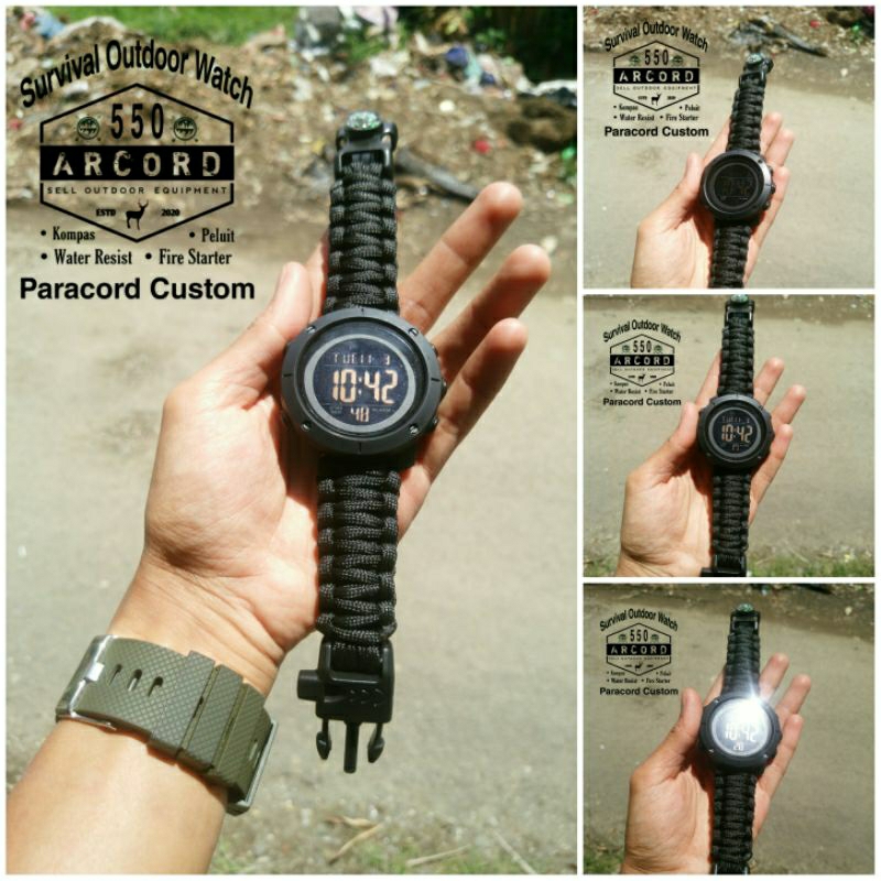 Tali Jam Tangan Skmei Paracord Custom Outdoor / Tali Jam Tangan Paracord / Strap Jam Skmei / Strap J