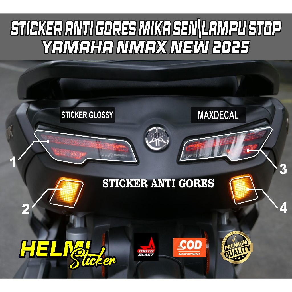 STIKER ANTI GORES PELINDUNG MIKA TRANSPARAN LAMPU STOP DAN SEN BELAKANG YAMAHA NMAX NEW 2025 TURBO N