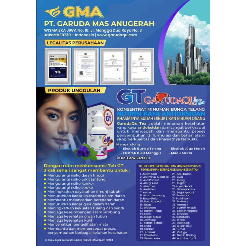 

5 btl Garudaqu Bunga Telang, GT bantu atasi keluhan Kolesterol, jantung, Diabetes, asma, luka basah dll