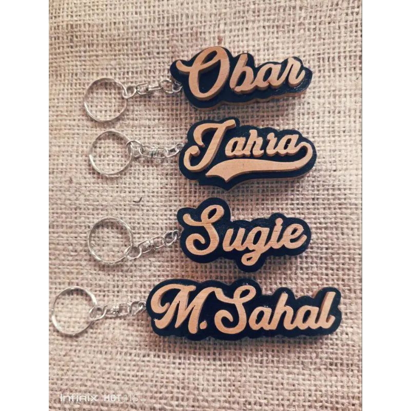 Gantungan Kunci Nama Custom bahan Kayu