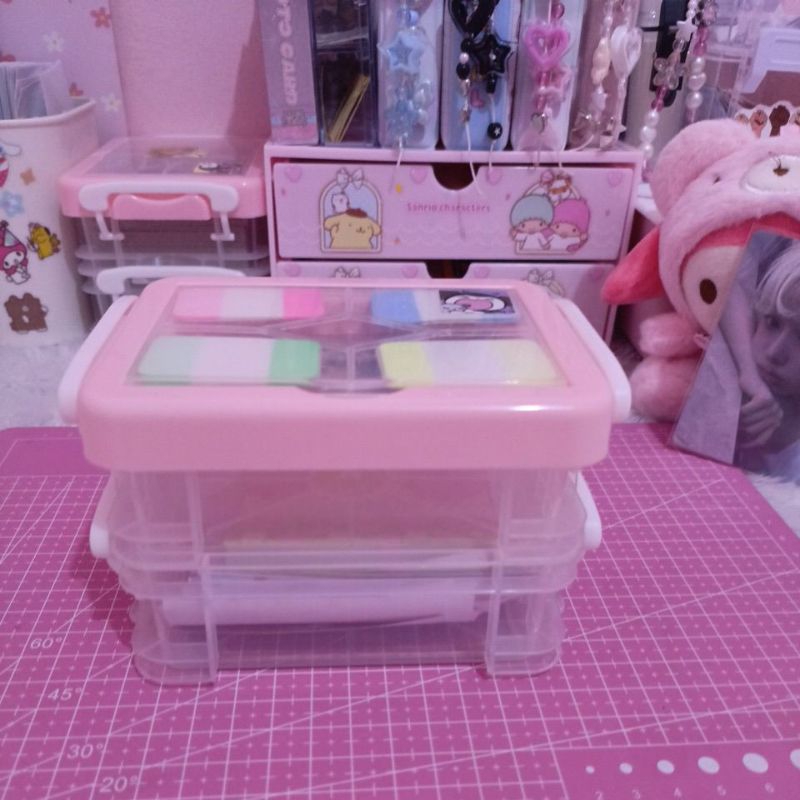 storage box/tempat penyimpanan pink dan biru mr diy 3 tingkat