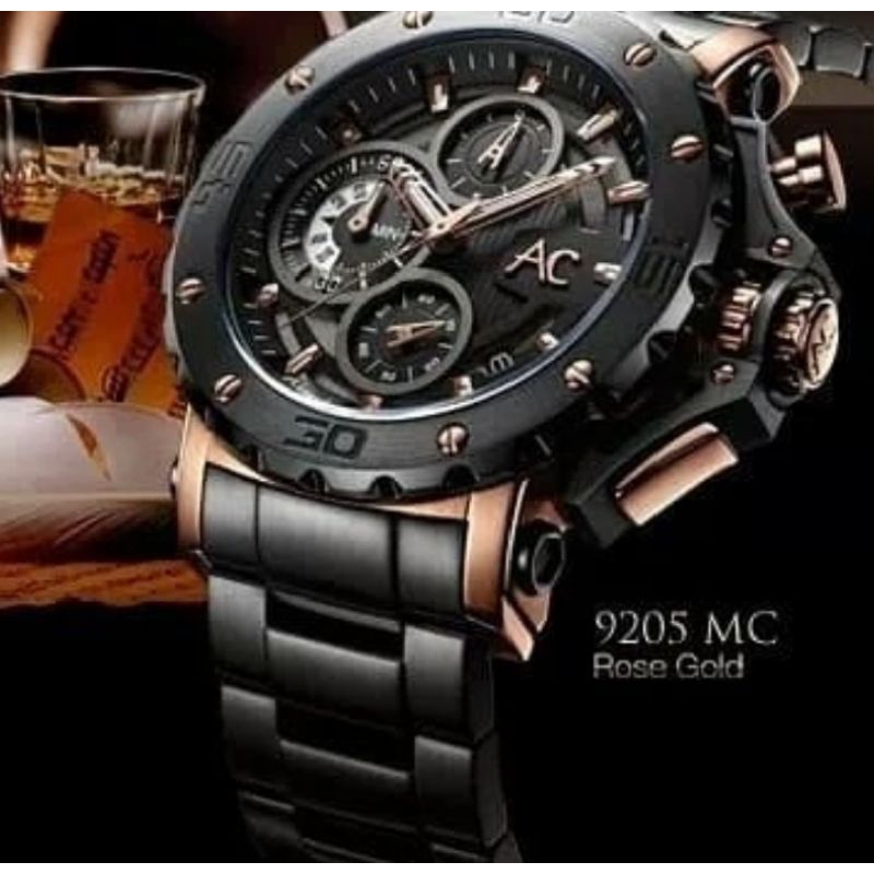 JAM TANGAN PRIA ALEXANDER CRISTIE AC COLLECTION 9205 BLACK ROSE GOLD