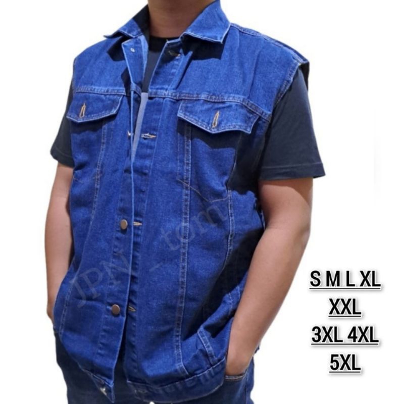 DISKON SPECIAL  Vest Jeans Pria Rompi Jaket Jeans Jumbo Oversize Rompi Besar Blue Wash S M L XL