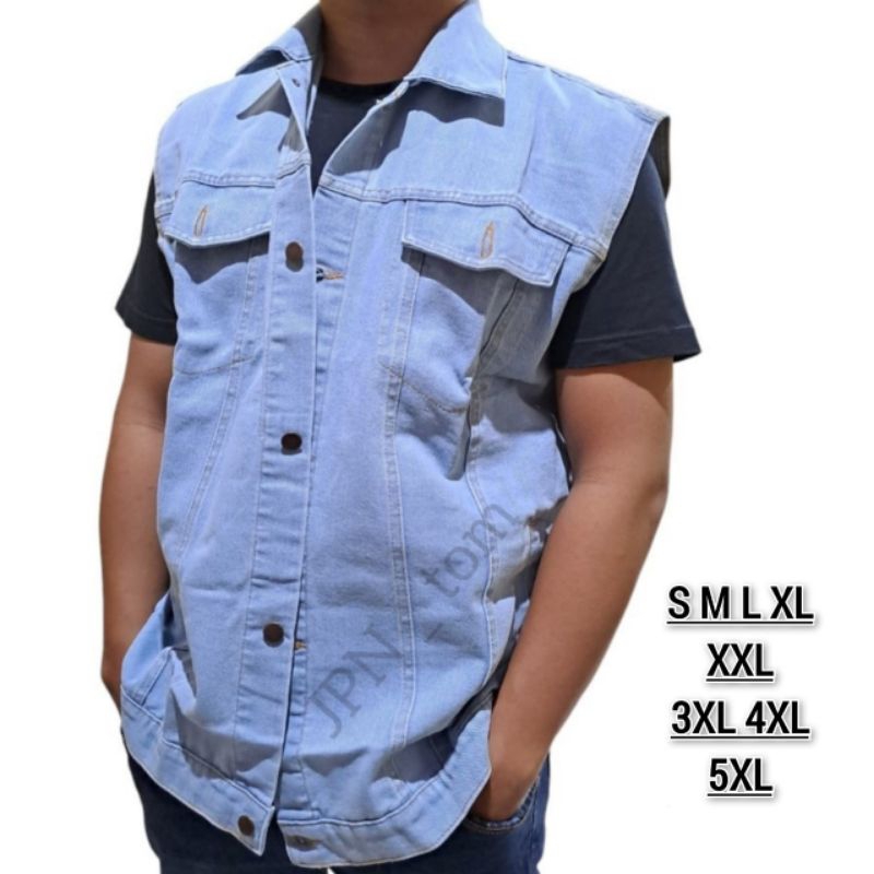 Vest Jeans Pria Rompi Jaket Jeans Jumbo Oversize Rompi Besar Biru Muda S M L XL XXL XXXL XXXXL 5XL