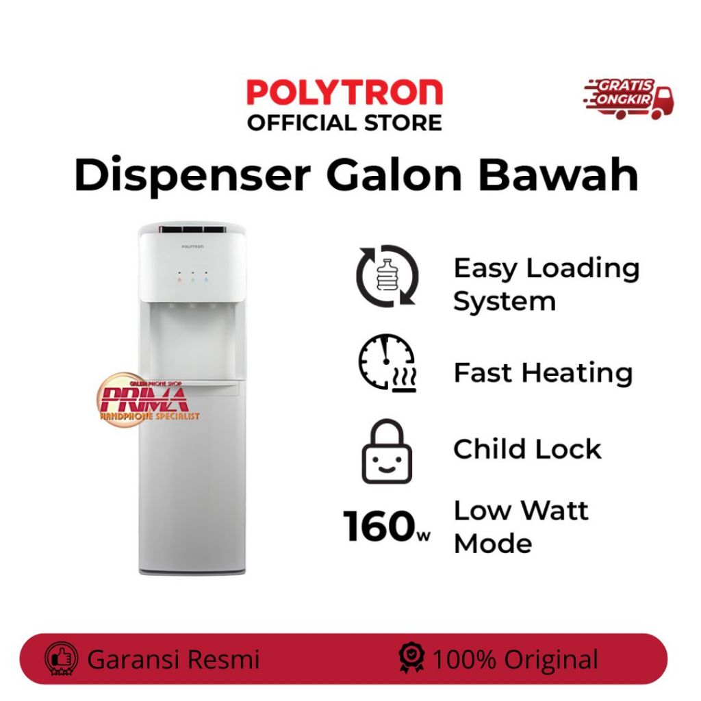 jual dispenser Polytron PWC-600 Putih Dispenser Galon Bawah Tombol 3 Kran Desain Minimalis [srg bant