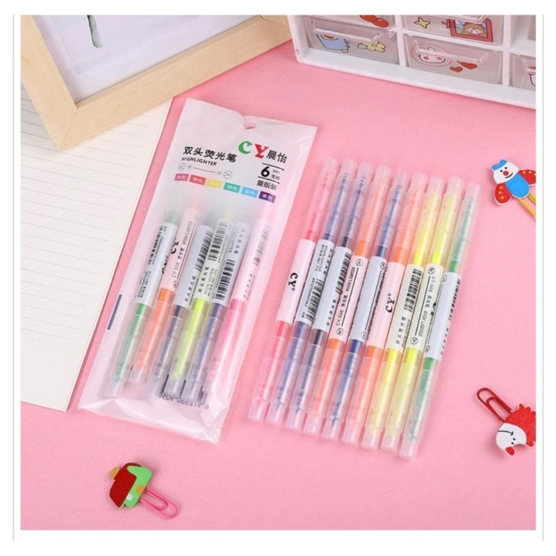 

RZ Stabilo 2 sisi warna 2 in 1 stabilo 2 arah isi 6pcs