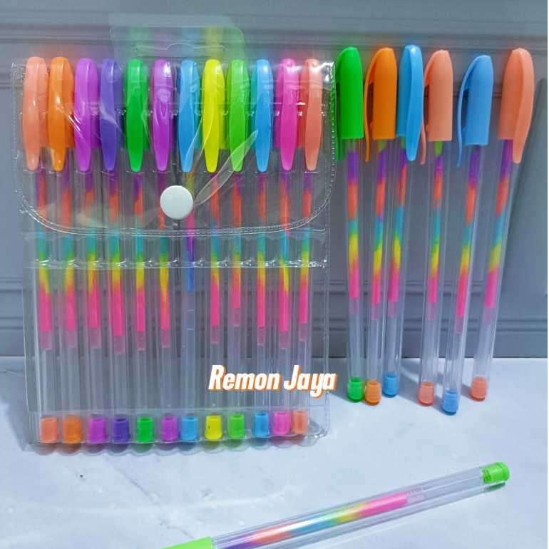 

12 PCS Pulpen Pelangi Pen Rainbow Bulpen Warna-warni