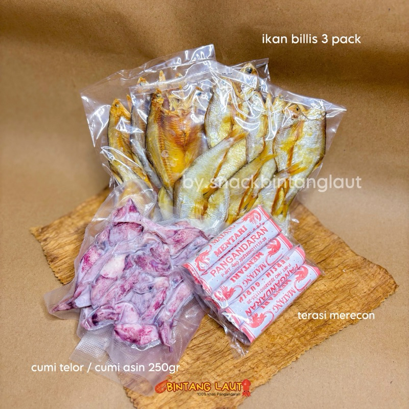 

PAKET CUMI TELOR 250gr + IKAN BILIS 2pcs + TERASI MERECON