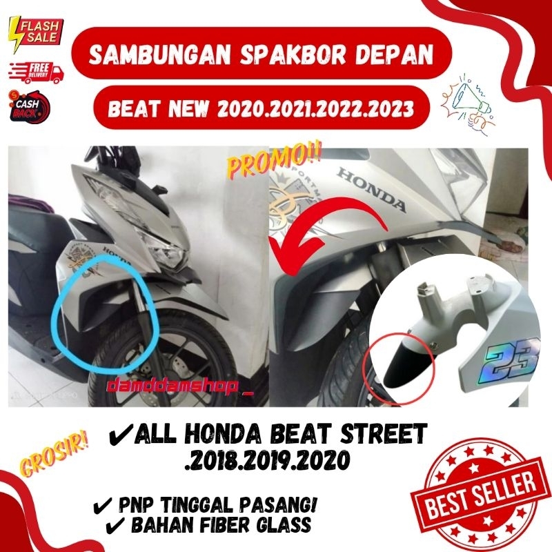 AKSESORIS SAMBUNGAN SPAKBOR DEPAN HONDA BEAT STREET NEW LED 2020/2021/2022