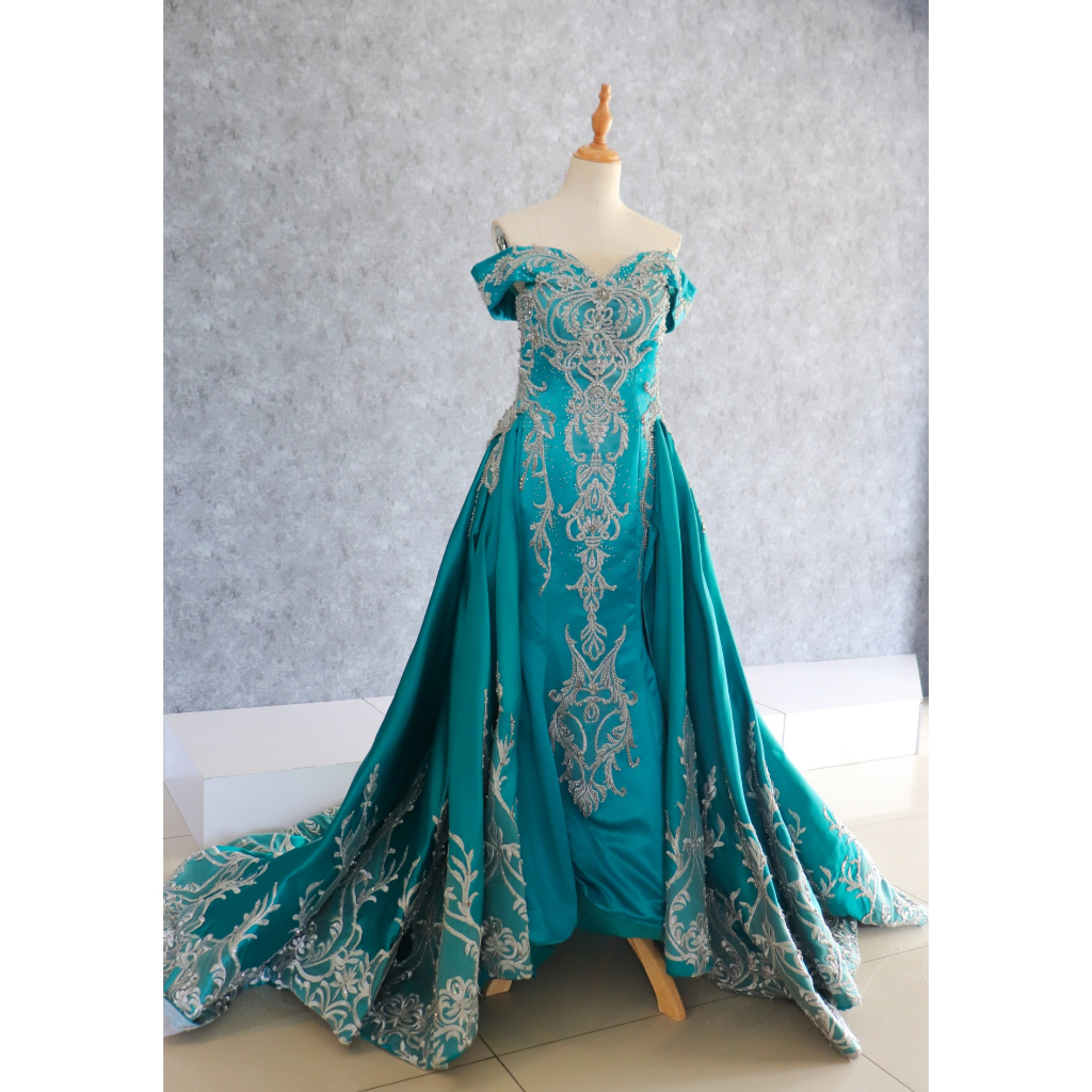 Turquoise Brukat Mermaid Long Dress Mewah B Preloved Second